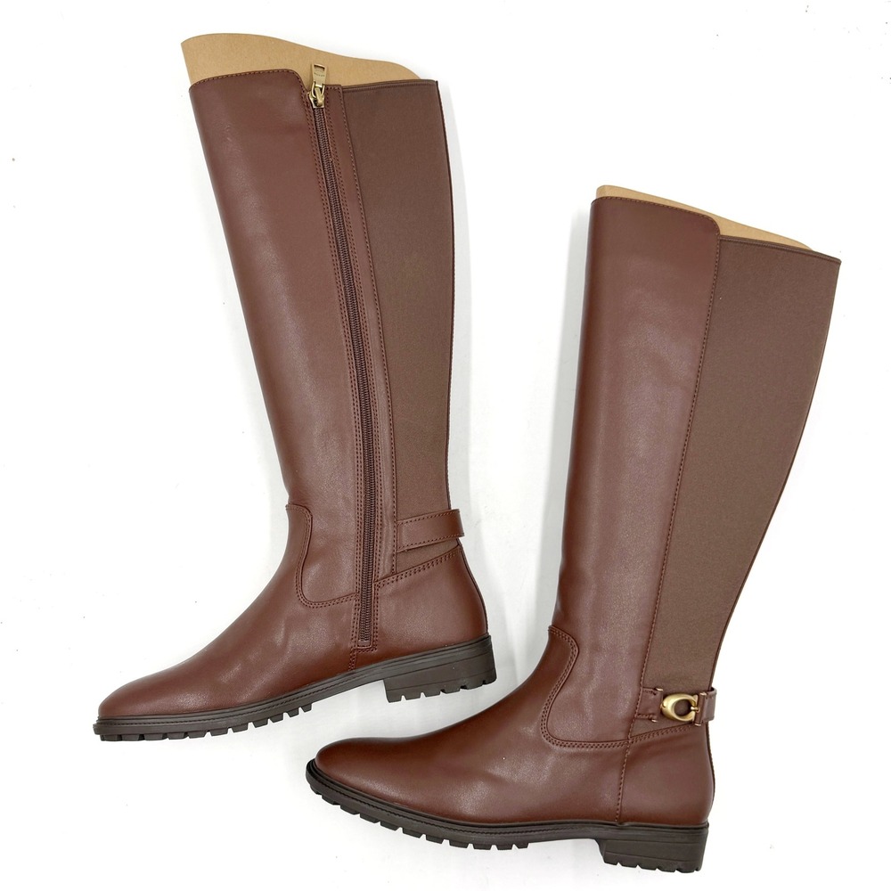 Coach Faith Riding Boots Walnut Brown Leather Lug Knee High Sole Sz 9 - Picture 9 of 11